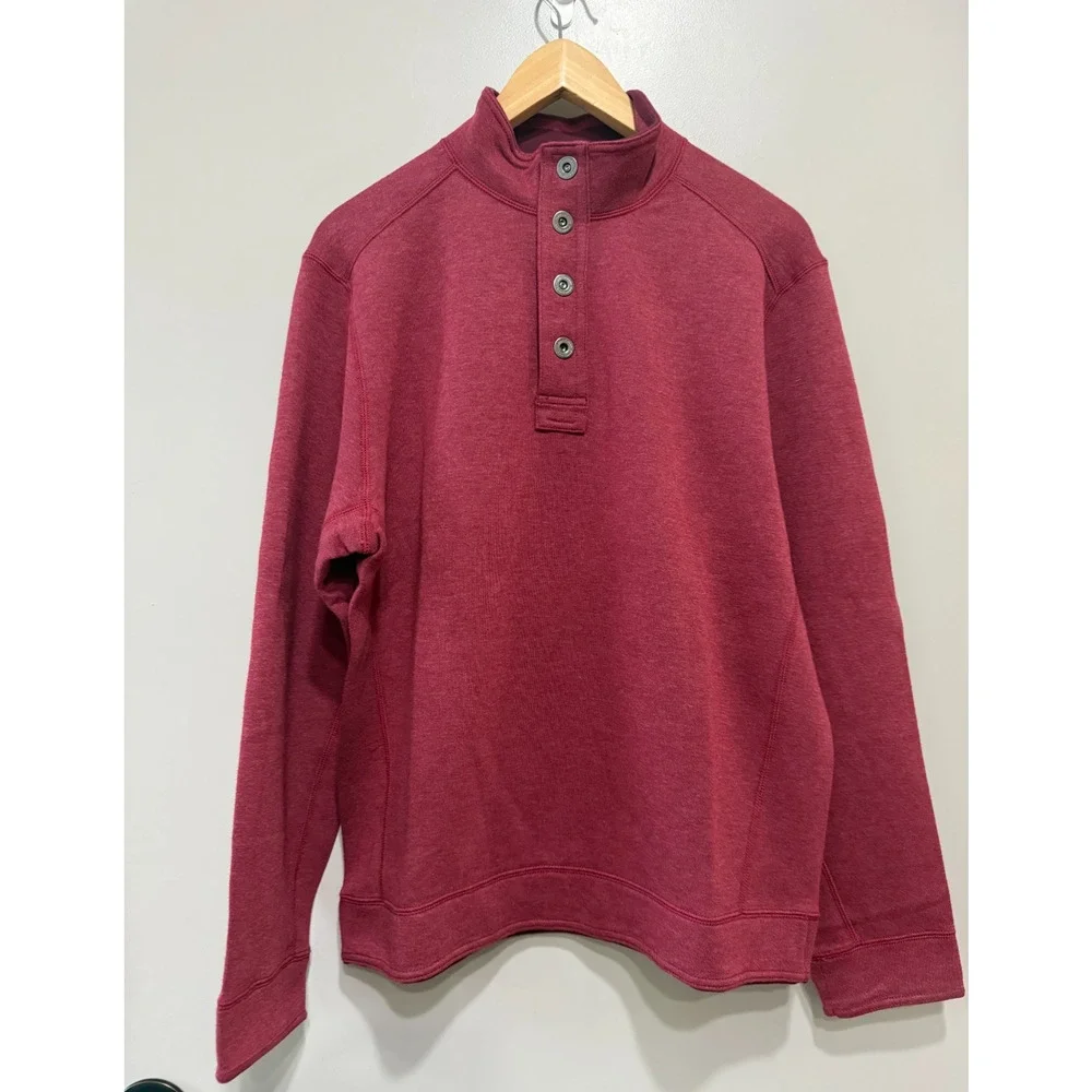 Tommy Bahama Flip Coast Snap Mock neck Reversible burgundy Sweatshirt relaxed -S